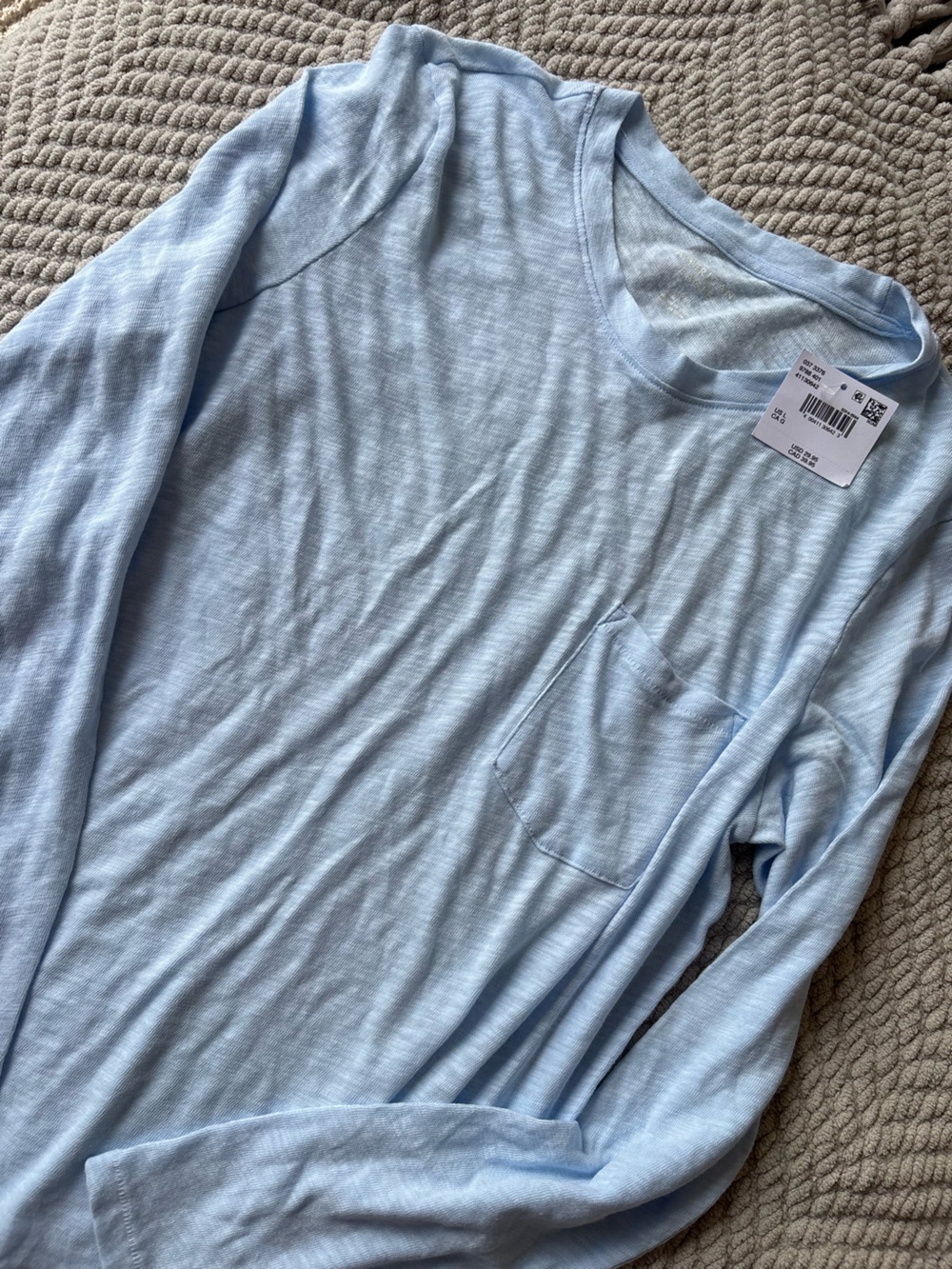 American Eagle Outfitters Light Blue Long Sleeve Pocket Tee